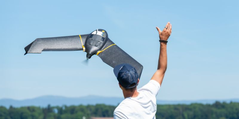 Man releasing ebee X sensefly in sky